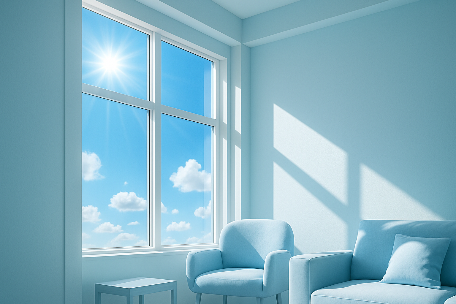 plus zoomé sur les vitres mais également coloris intérieur plus bleu clair et ciel bleu lumineux